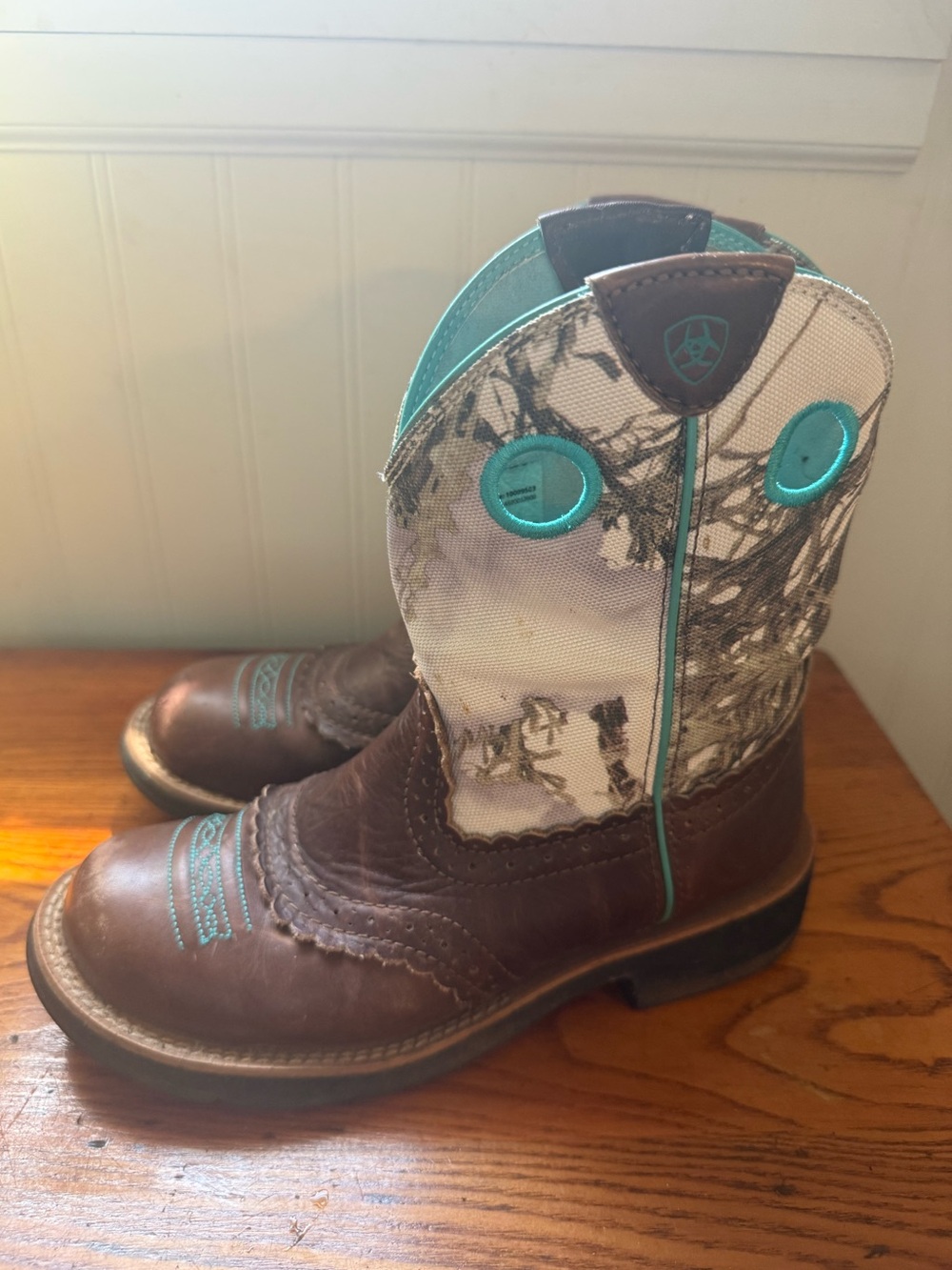 Ariat Brown and Teal Kids Western Pull-On Boots